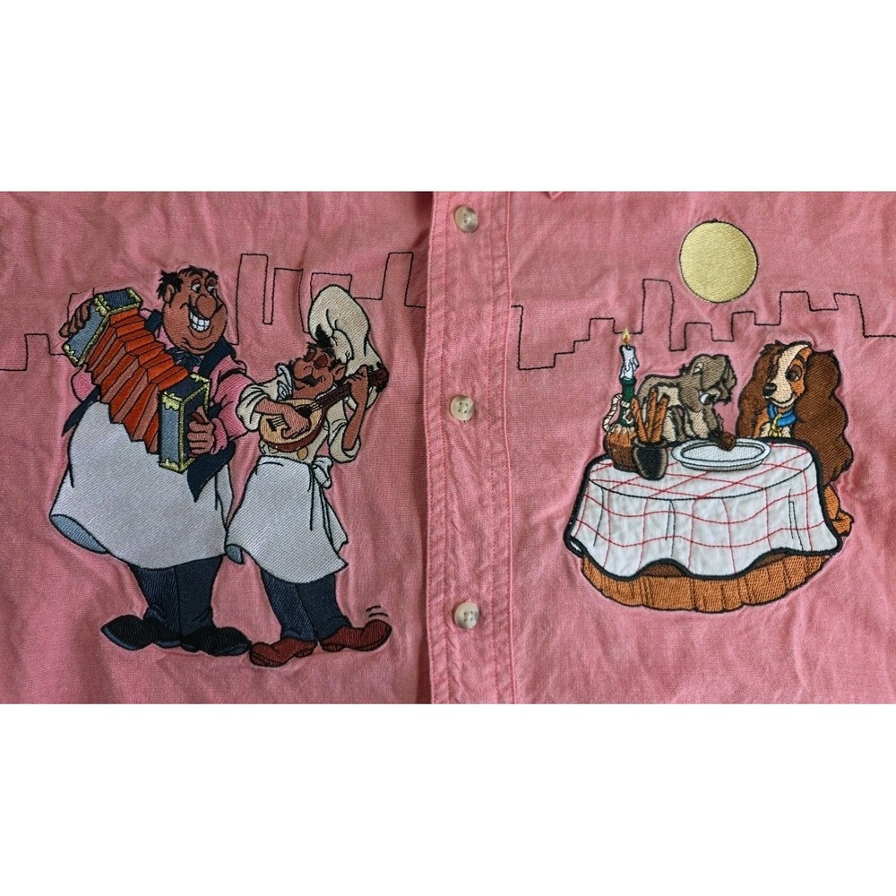 Vintage Lady and The Tramp Embroidered Button Down Shirt Size Small